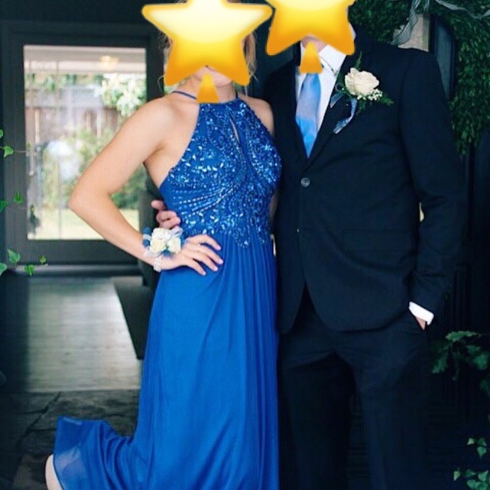 gorgeous floor length royal blue ball gown - Picture 4 of 4